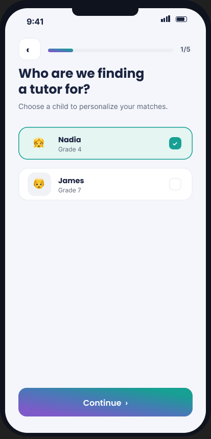 Final visual design of the Choose child screen