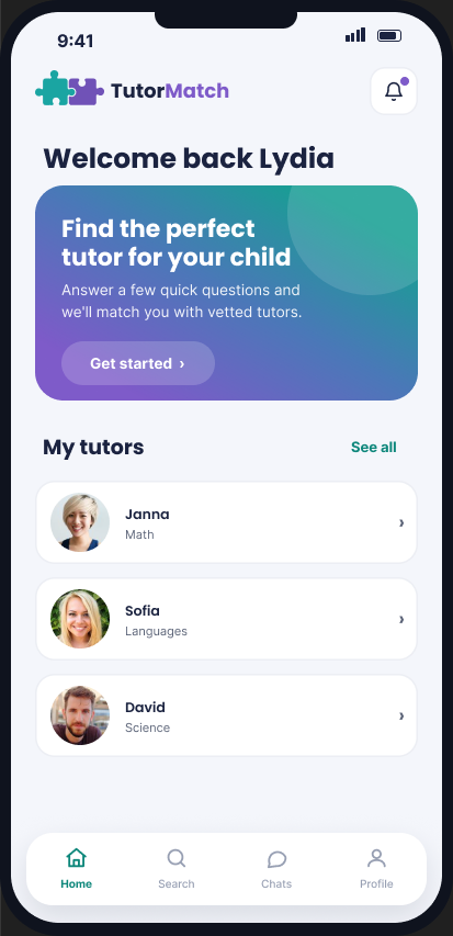 Final visual design of the Home screen