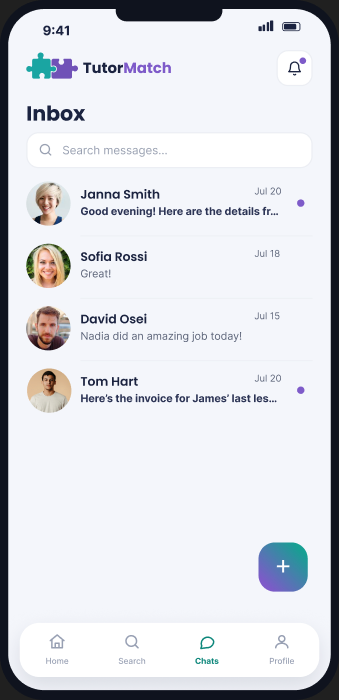 Final visual design of the Messages screen