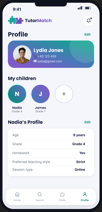 Final visual design of the Profile screen