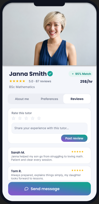 Final visual design of the Tutor profile screen