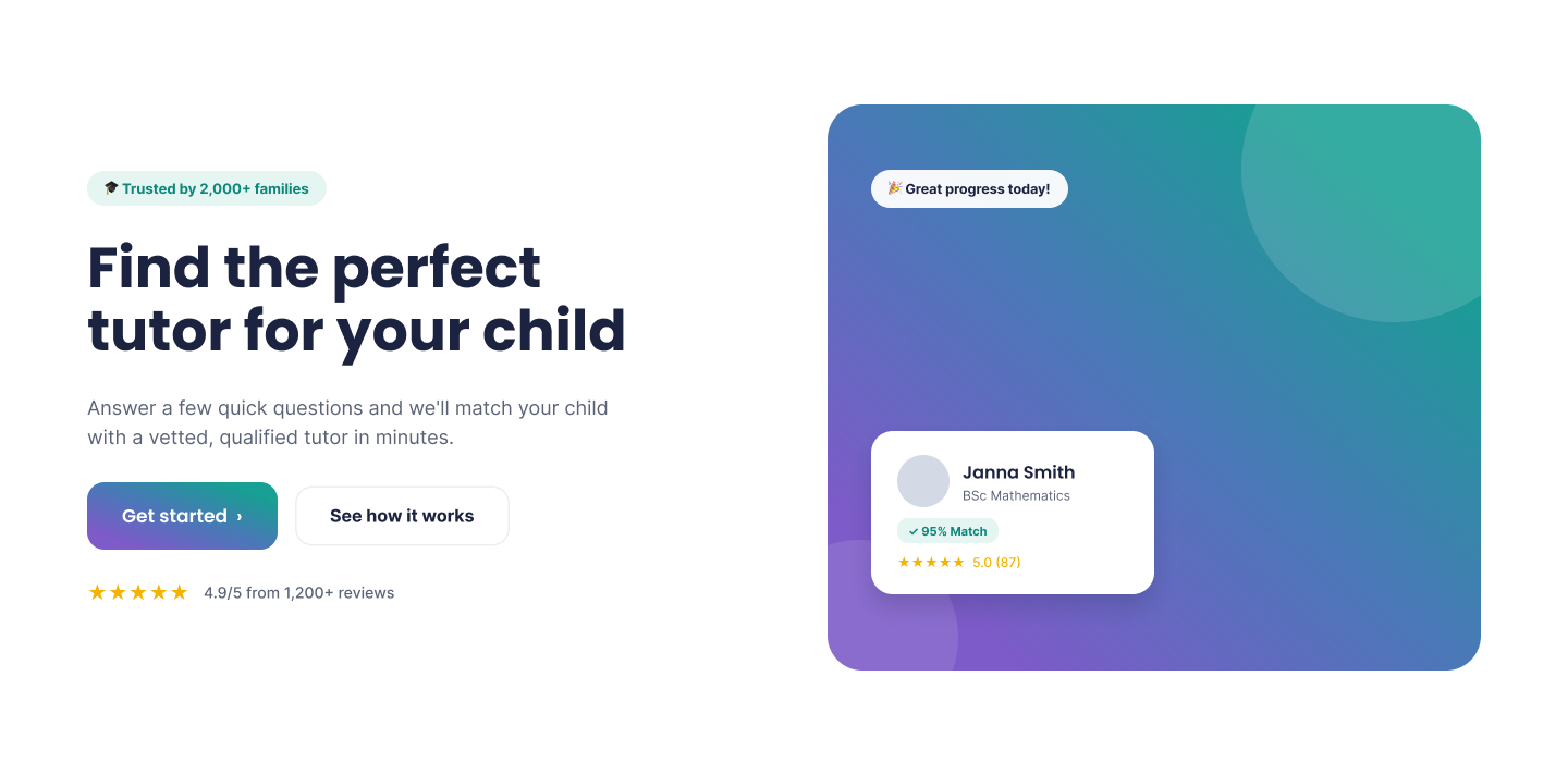 Responsive website Home page for TutorMatch