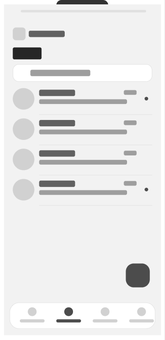 Grayscale wireframe of the Messages screen
