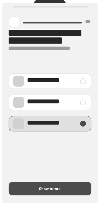 Grayscale wireframe of the Tutor preference screen