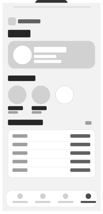 Grayscale wireframe of the Profile screen