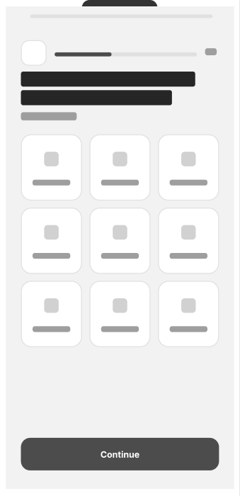 Grayscale wireframe of the Subject screen