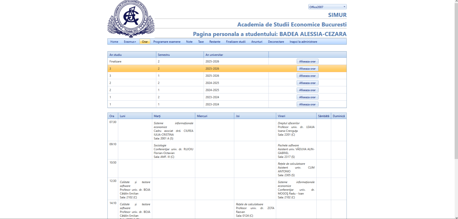 Schedule screen, original interface