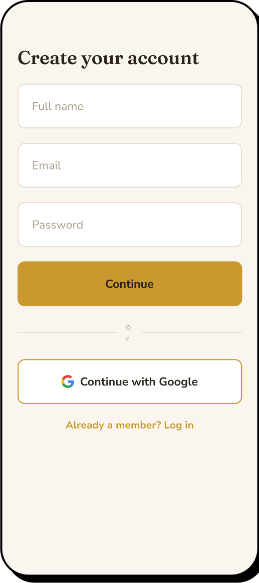 2 of 15. Create your account: name, email and password, or continue with Google