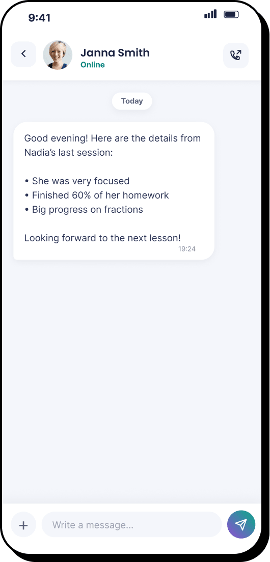 11 of 11. Chat with Janna Smith, who has sent a summary of Nadia’s last session