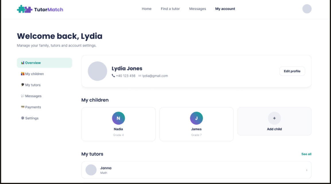 6 of 6. The parent dashboard on the web